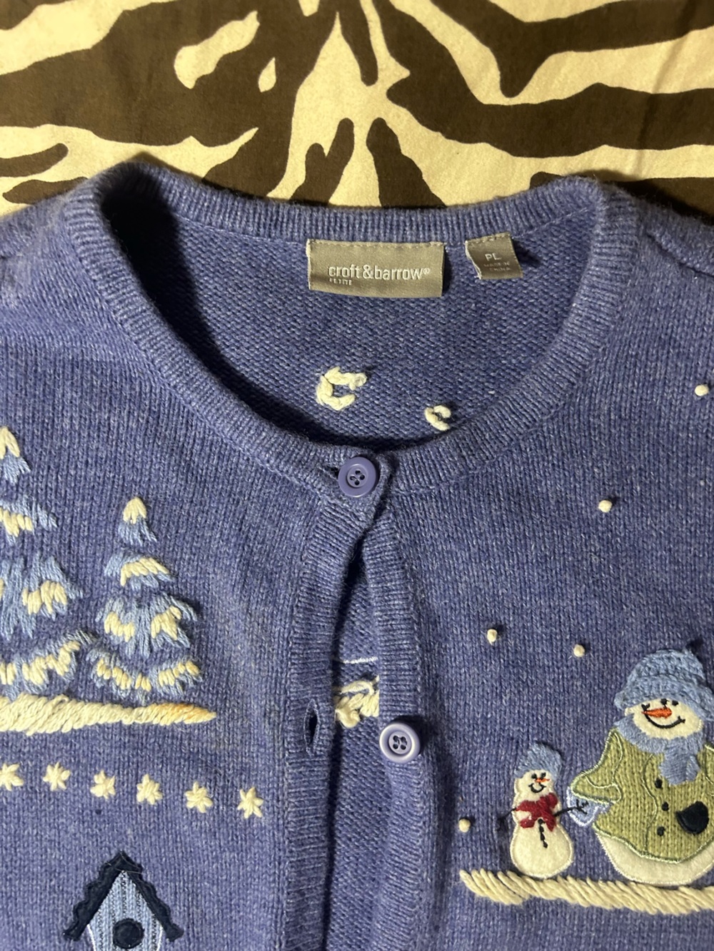 Blue Embroidered Holiday Cardigan Sweater - Picture 3 of 4